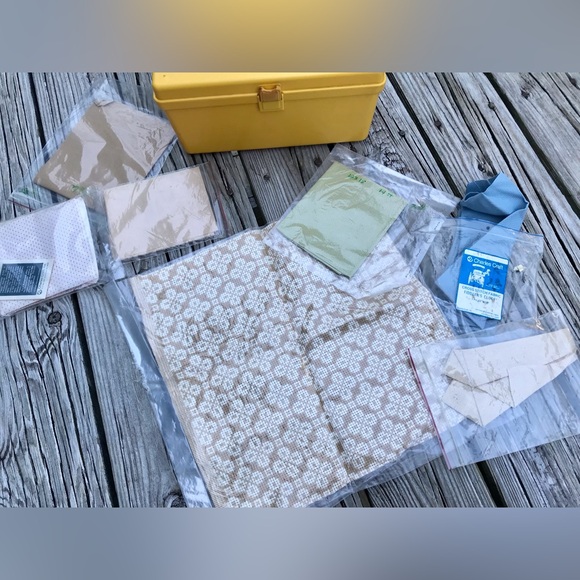 Embroidery Cross Stitch Fabric Material Beach Pattern Plastic Vintage Sewing Box - Picture 3 of 16